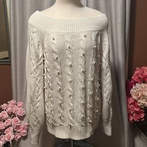 Cream Crochet sweater with beaded pearls sz M